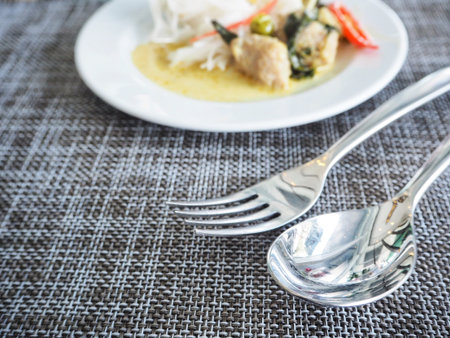 Taste of curry coconut milk and fish with rice noodles