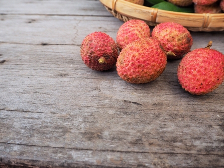 lychee on wood backgroundの写真素材
