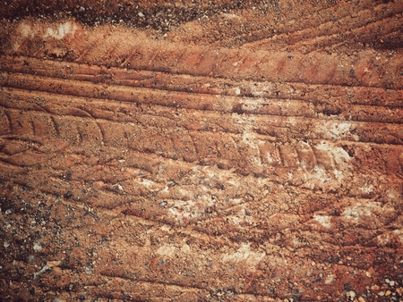 Wheel tracks on the soilの写真素材