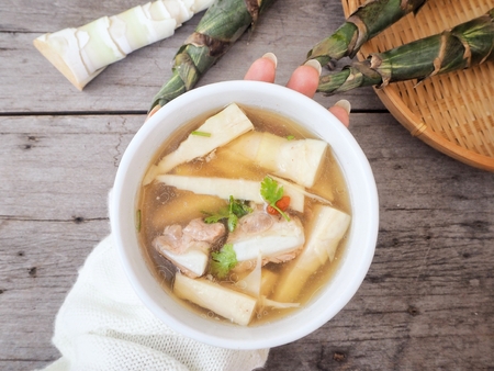 Chinese soup with bamboo shootの写真素材