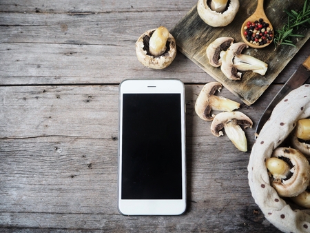 Champignon with smart phoneの写真素材