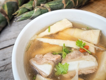 Chinese soup with bamboo shootの写真素材