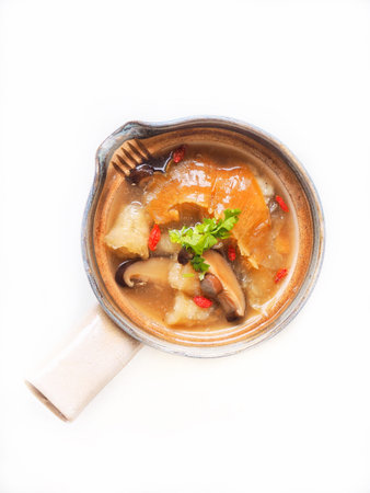 Chinese soup and fish maw with shark fin isolatedの写真素材