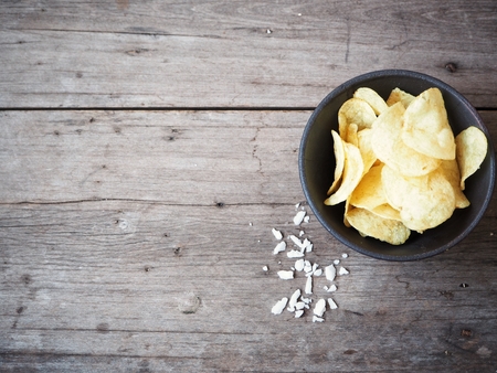 Potato chip with saltの写真素材