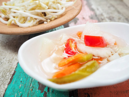 Kimchi and bean sprouts korean foodの写真素材