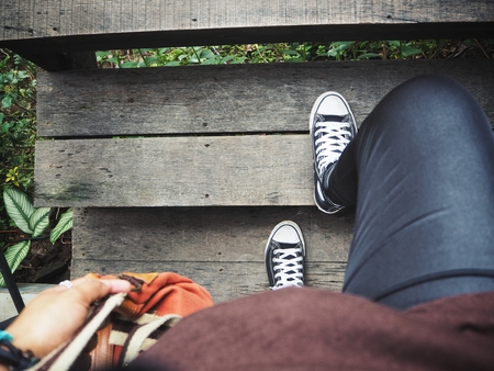 Selfie of sneakersの写真素材