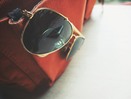 Sun glasses in bagの写真素材