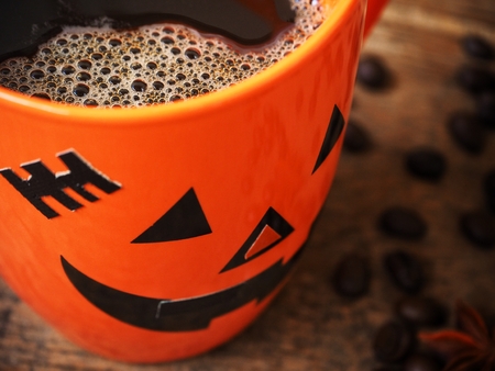 Black coffee in halloween dayの写真素材