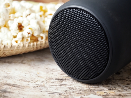 Bluetooth speaker with popcornの写真素材