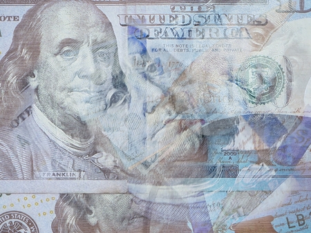 Double exposure of dollarsの写真素材