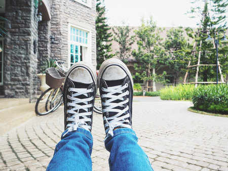 Selfie of sneakers in the garden