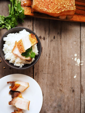 Pork belly grilled with rice Chinese foodの写真素材