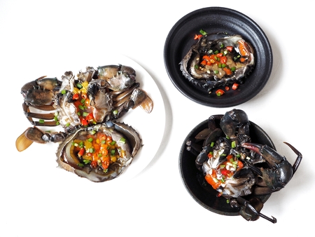 Soy sauce marinated crab Korean food isolatedの写真素材