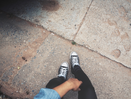 Selfie of sneakersの写真素材