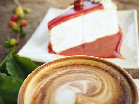 Crepe cake with coffee cupの写真素材