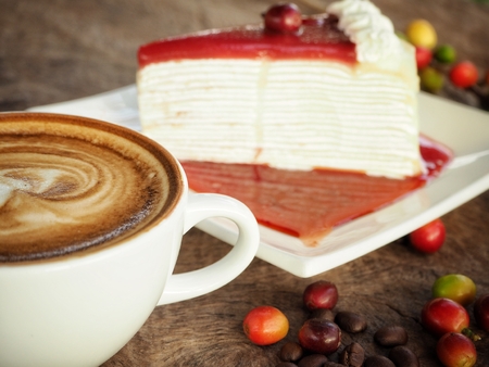 Crepe cake with coffee cupの写真素材