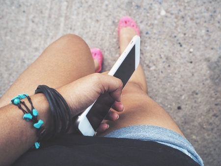 Smart phone on handの写真素材