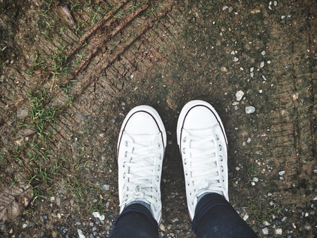 Selfie of sneakersの写真素材