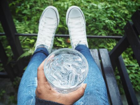 Woman drinking waterの写真素材