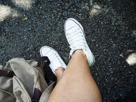 Woman traveling with backpackの写真素材