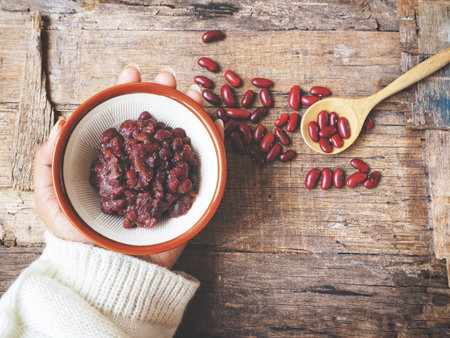 Azuki red beans paste on hand