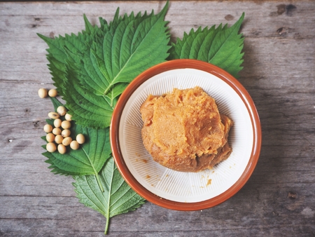 Miso paste with oba leafの写真素材