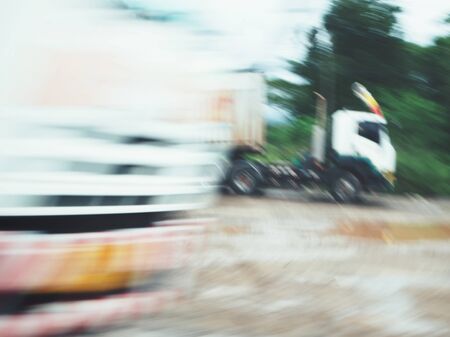 Blurred of truck on roadの写真素材