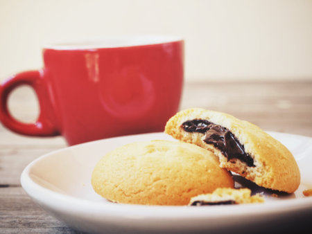 Cookie chocolate with cream filled and coffee cup