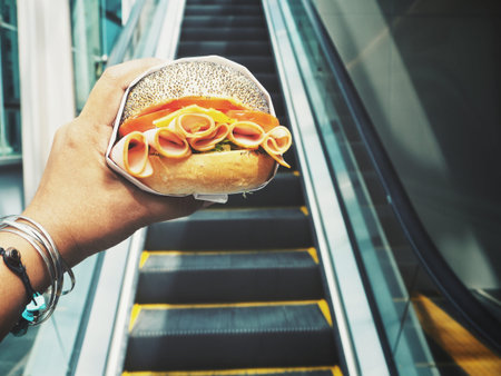 Selfie of hamburger on hand