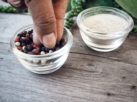 Dried peppercorn with powderの写真素材