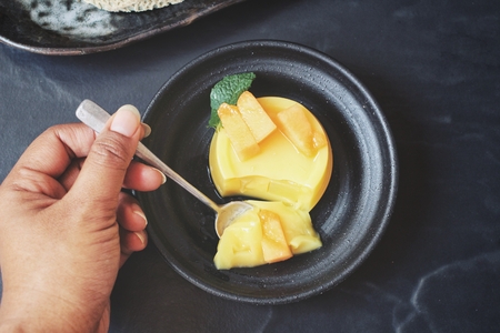 Melon pudding Japanese dessertの写真素材