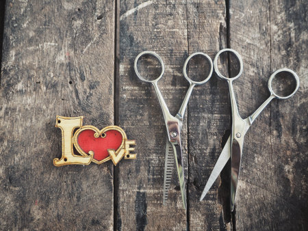 Hair cutting shears and loveの写真素材