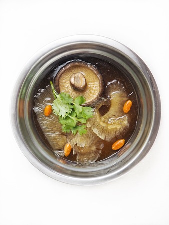 Chinese soup with shark fin isolated white backgroundの写真素材