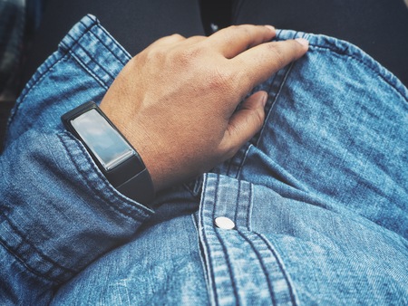 Smart wristband on handの写真素材