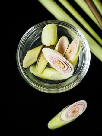 Lemon grass herb on black backgroundの写真素材