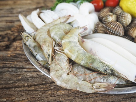 Seafood of sqiud shrimp and cockleの写真素材
