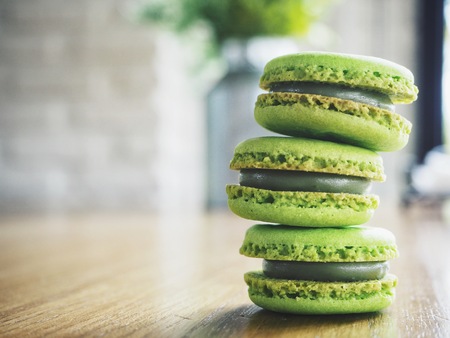 Green tea macaroonsの写真素材