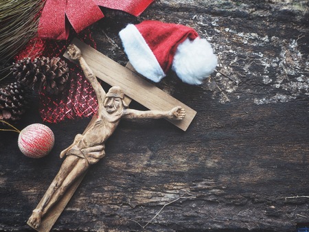 Cross with christmas hatの写真素材