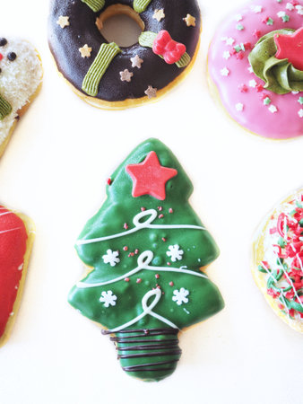 Donut christmas isolated white backgroundの写真素材