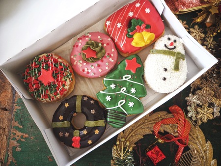 Donut and christmas decorationsの写真素材