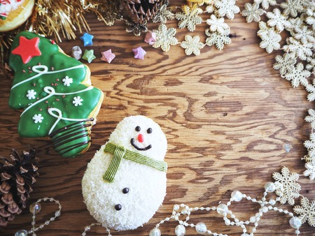Donut and christmas decorationsの写真素材