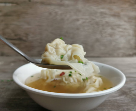 Wonton soup noodle Chinese foodの写真素材