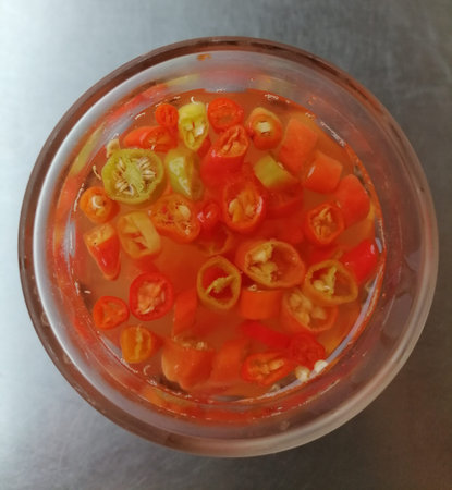 Close up of pickled chilliの写真素材