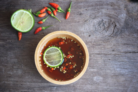 Fish sauce with red chili and limeの写真素材