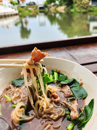 Noodles in soup of Asia food