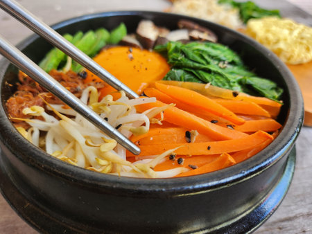 Bibimbap rice and vegetables Korean foodの写真素材