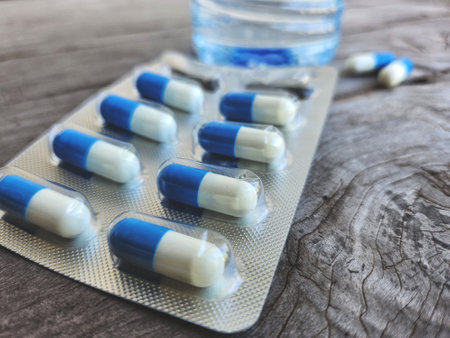 Capsule medicine in a sheetの写真素材