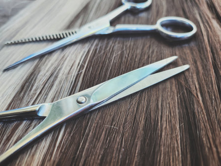 Close up of hair cutting scissorsの写真素材