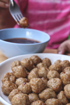 Close up of meatballs homemadeの写真素材