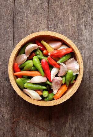 Red and green chili with garlic